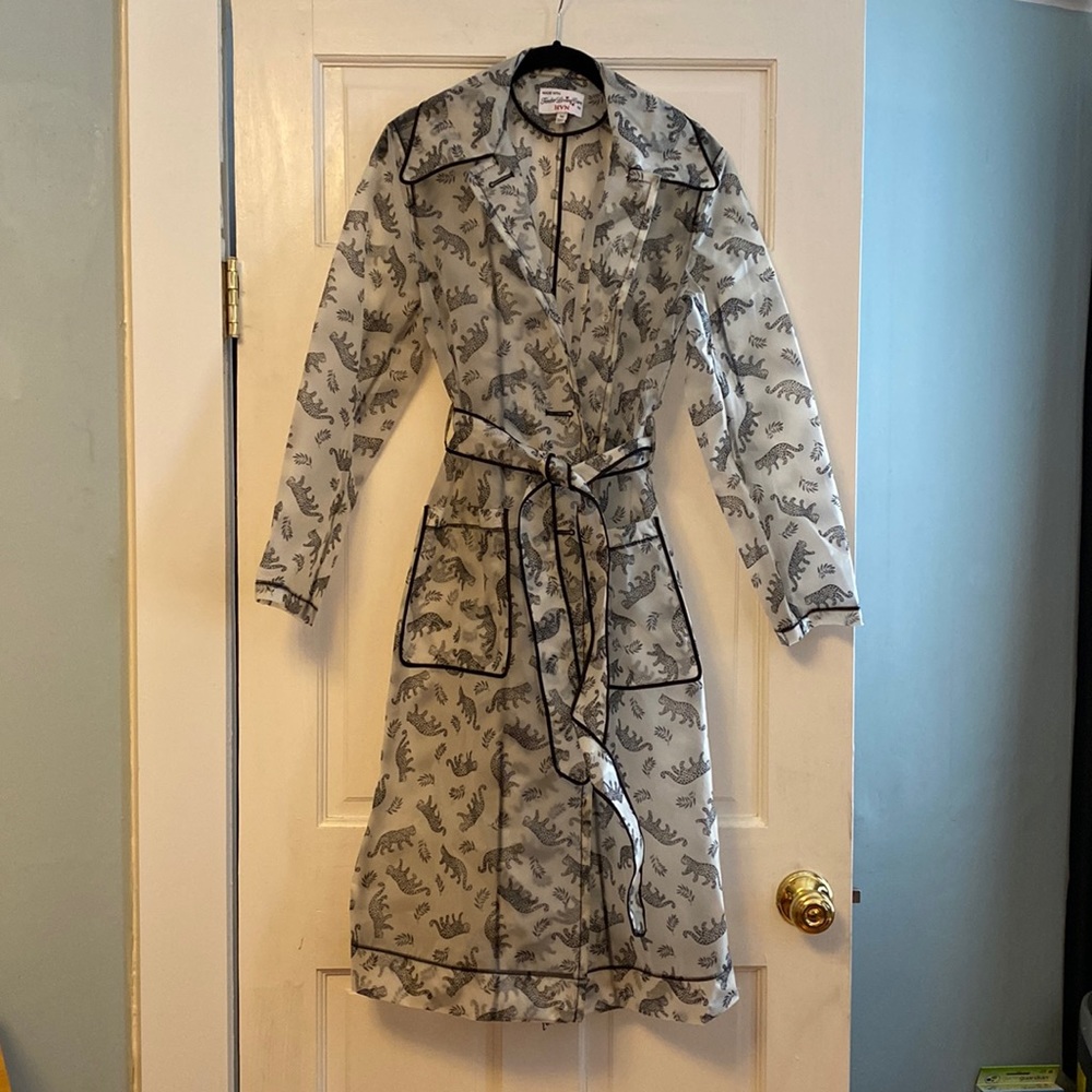 HVN Jen Leopard-Print Trench Raincoat M EEUC